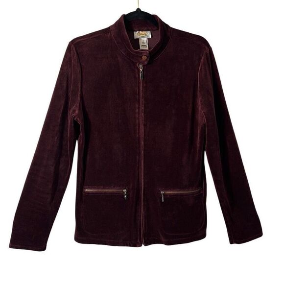 Talbots purple stretch velour zip front two zip pocket jacket  M - Picture 1 of 11